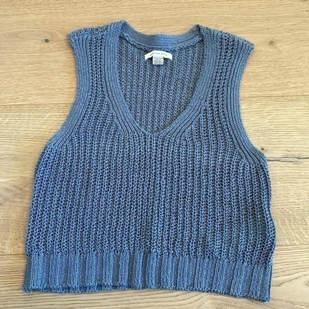 NWOT American Eagle Blue Cropped Sweater Vest XS Chunky Knit Tank